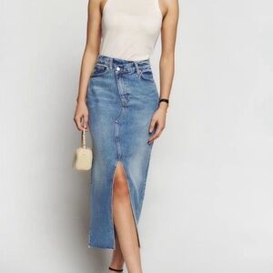 Reformation Blue Denim Nila Skirt